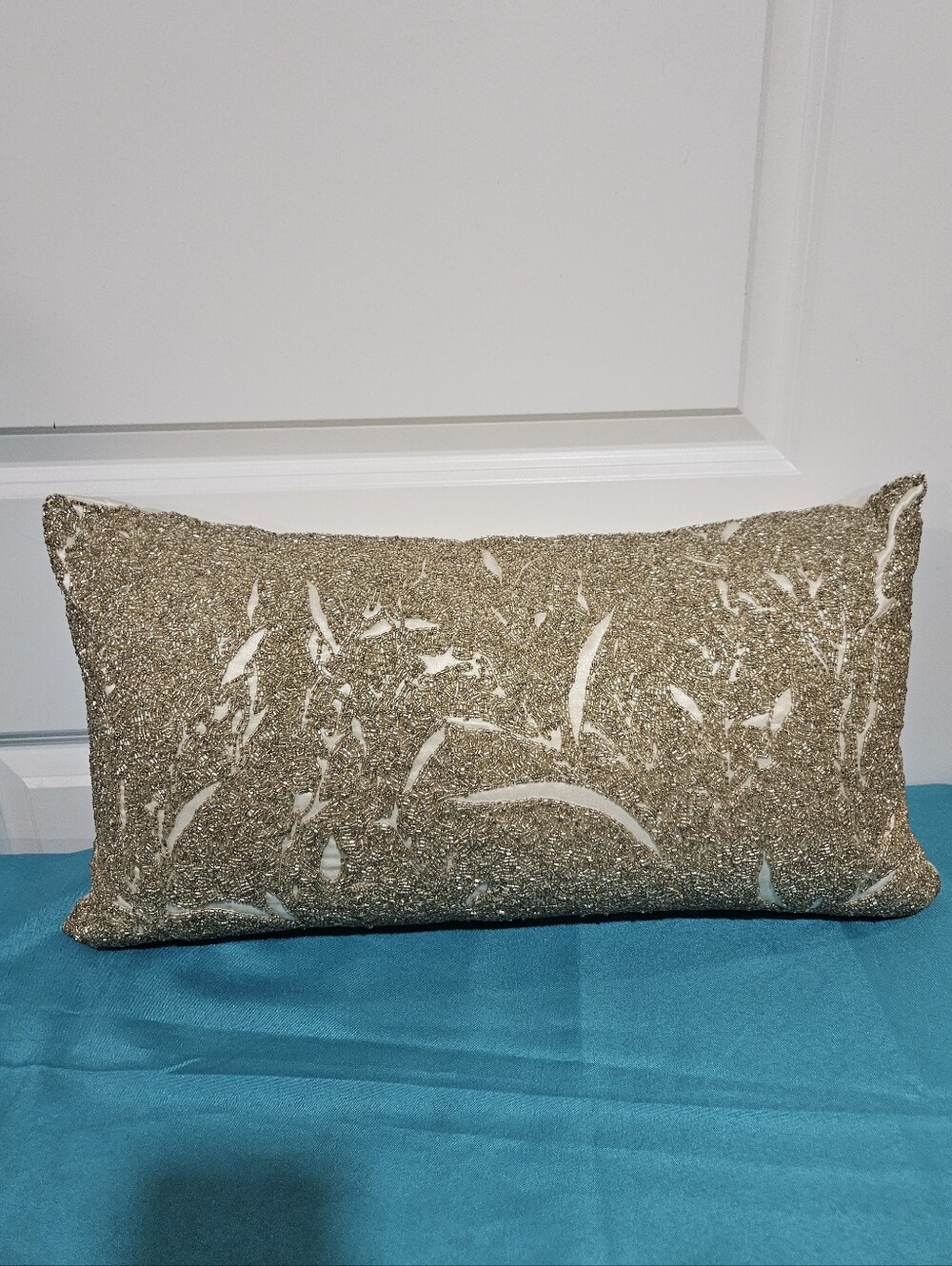 Hudson Park Collection Reeds Beaded Decorative Pillow- Gold